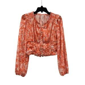 By Anthropologie Front Button Ruched Long Sleeve Crop Top Women’s Size M: NEW